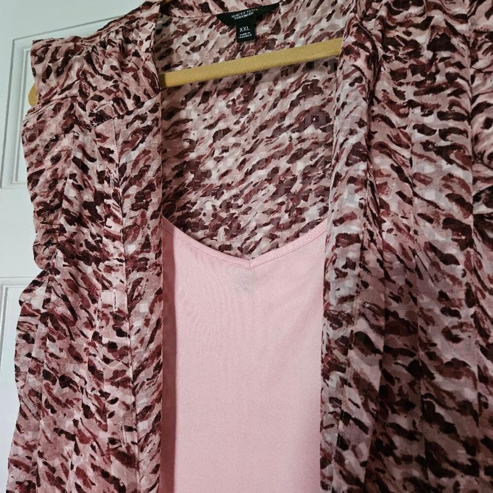 XXL Vera Wang nightgown - solid pink inside w zebra-like, short sleeve robe
